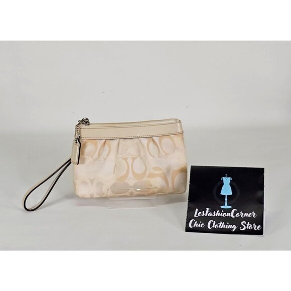 Coach Women's Signature Color Beige Pleated Wristlet 132 - Picture 2 of 13